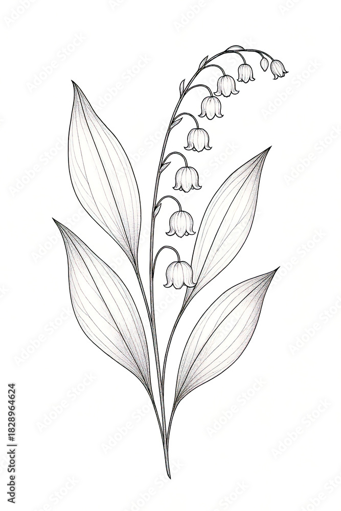 Obraz premium Lily of the Valley Botanical Linework Tattoo Illustration