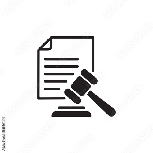 Legal document icon with gavel law agreement and justice symbol
