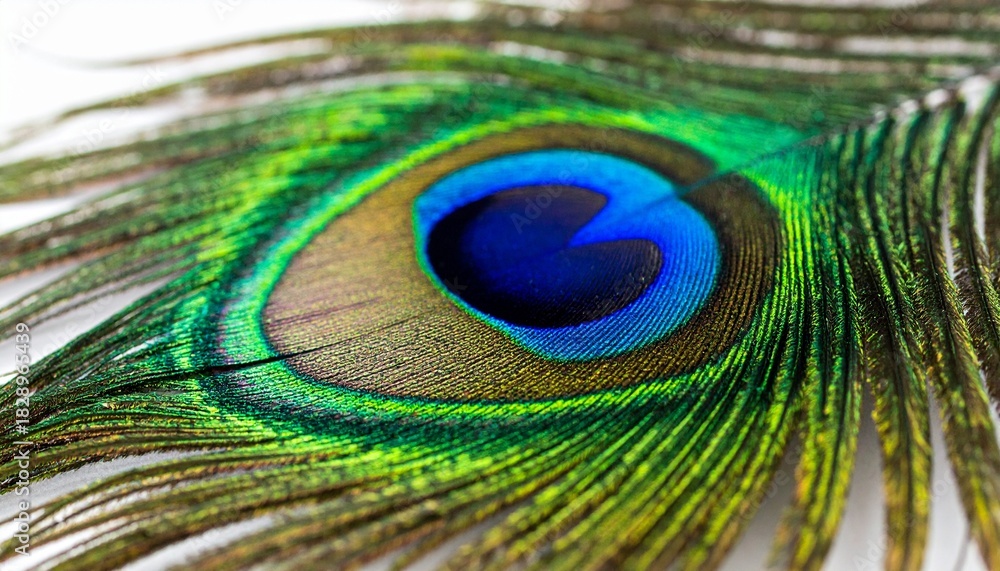 Fototapeta premium Vibrant peacock feather detail iridescent colors elegant design natural beauty exotic plume closeup nature study.