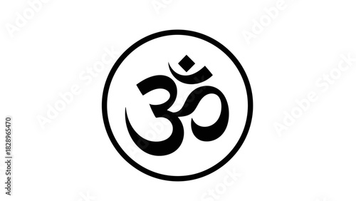 The sacred Om symbol, a spiritual icon in Hinduism, Buddhism, and Jainism, depicted in black within a circular outline on a white background.
