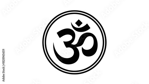 The sacred Om symbol, a spiritual icon in Hinduism, rendered in black within a double circle on a white background.