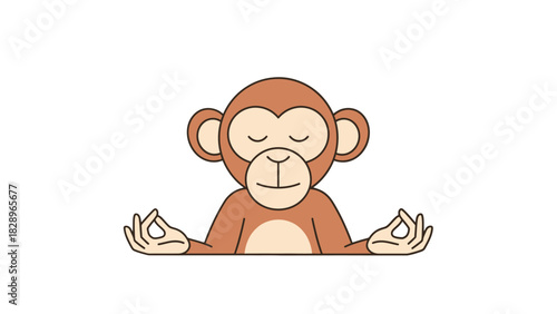 A cartoon illustration of a monkey in a meditative pose with eyes closed and hands in a mudra.