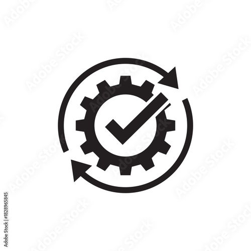 Quality Assurance Gear Icon with Checkmark and Process Automation Symbol
