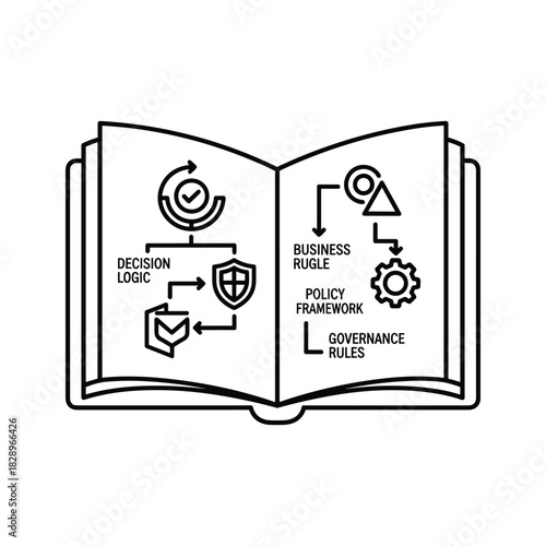 Outline icon of an open book showing business logic and governance