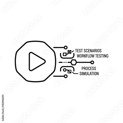 Black and white icon representing process simulation and workflow testing