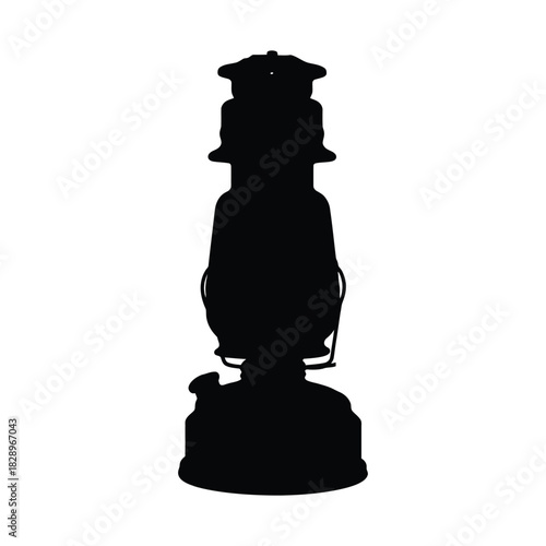 Black Silhouette of an Old- Fashioned Oil Lantern lamp vintage