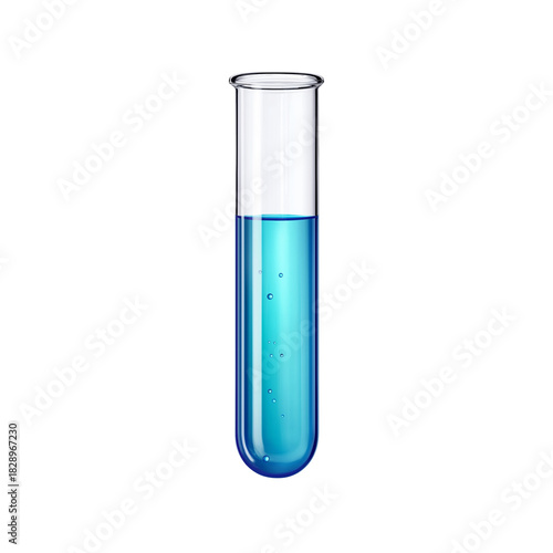 Glass Test Tube Filled With Blue Liquid And Bubbles