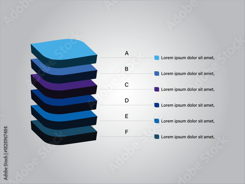 This clean modern 3D layered infographic presents a vertical stack of gradient blue shapes, visualizing data, processes, and complex hierarchical information clearly.