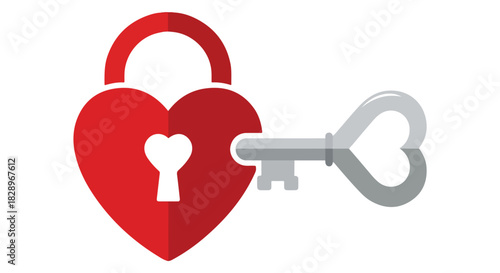 Heart-shaped padlock and key, symbol of love, security, and commitment for relationships and romance
