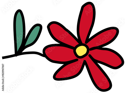 Simple Single Red Flower Isolated Botanical Element