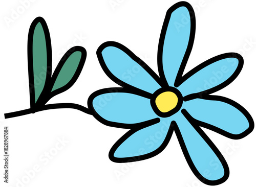 Simple Single Blue Flower Isolated Botanical Element