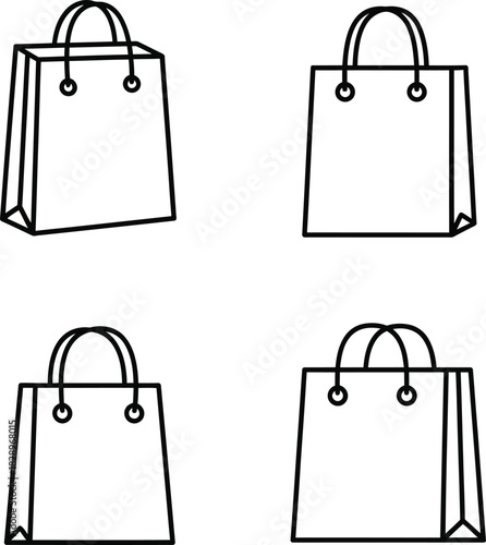 Simple hand drawn shopping bag icons in a grid arrangement for retail commerce and black friday marketing materials and promotions