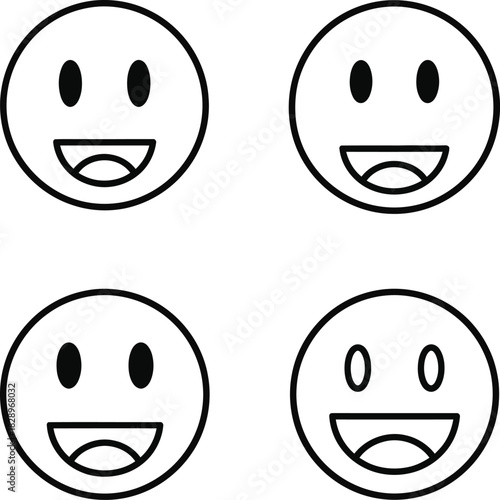 Four simple line art smiley faces arranged in a grid pattern on a white background representing happiness and positive emotions with minimalist design