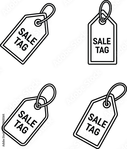 Hand drawn sale tag icons in black and white representing discounts promotions and shopping opportunities for customers in retail