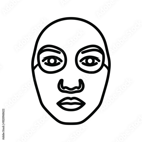 Outline icon of a human face wearing a sheet mask with eye holes, isolated on