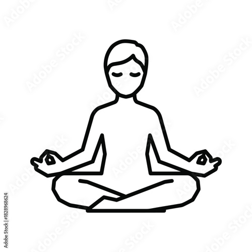 Simple line art icon of a person meditating in lotus position isolated on