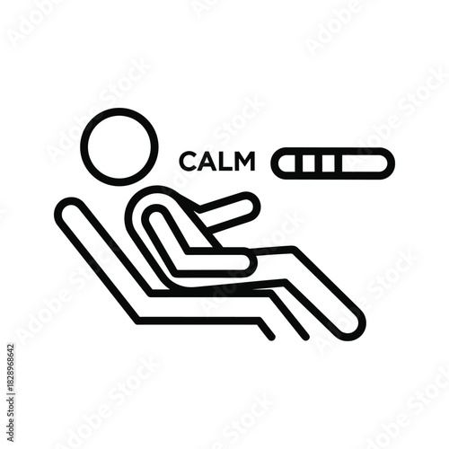Line icon representing a person relaxing in a seat with a calm level indicator isolated on