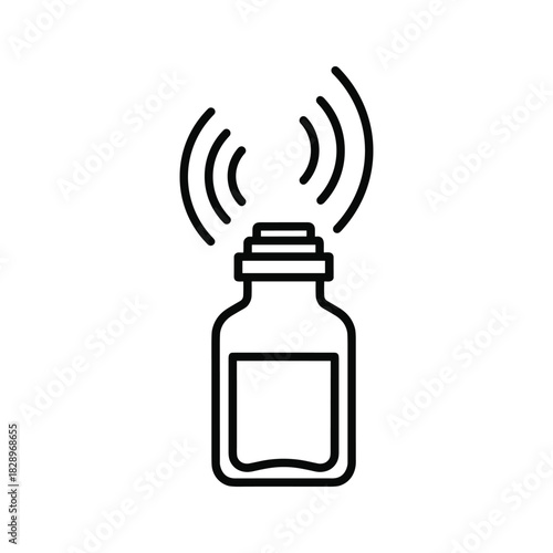 Line icon of a bottle with radio waves or signal emitting from the cap isolated on