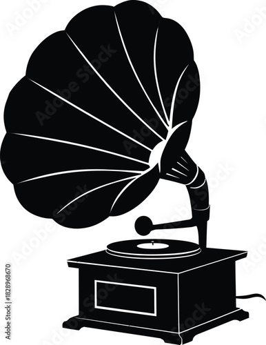 Silhouette of a vintage gramophone with a large horn retro antique