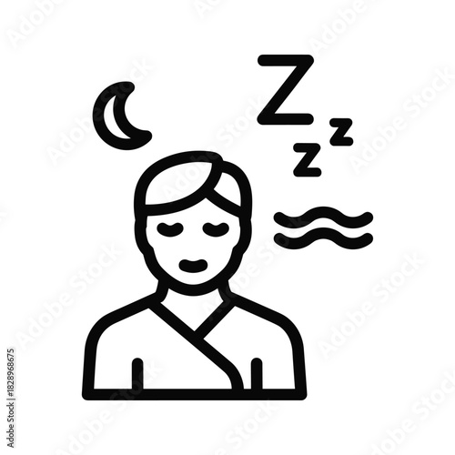 Simple line icon representing a person sleeping soundly at night with zzz symbols