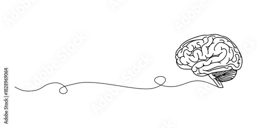 Continuous one line of a simple brain, representing mental wellness education, draw vector illustration.