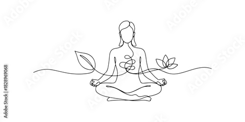Continuous one line of a mindful breathing, representing stress management education, drawn vector illustration.
