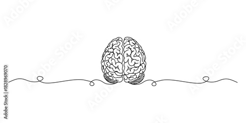 Continuous one line of a simple brain, representing mental wellness education, draw vector illustration.