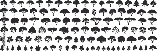 Mega Tree and Plant Silhouette Vector Set, Diverse Collection of Foliage for Architectural Landscape and Nature Design