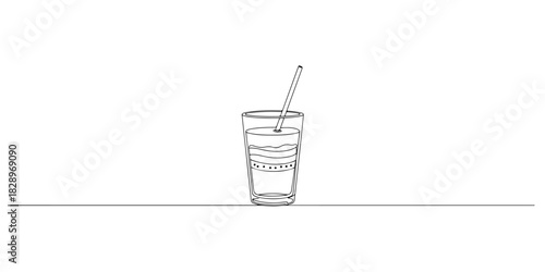 Continuous one line of a smoothie cup, symbolizing nutritious habits, drawn vector illustration.