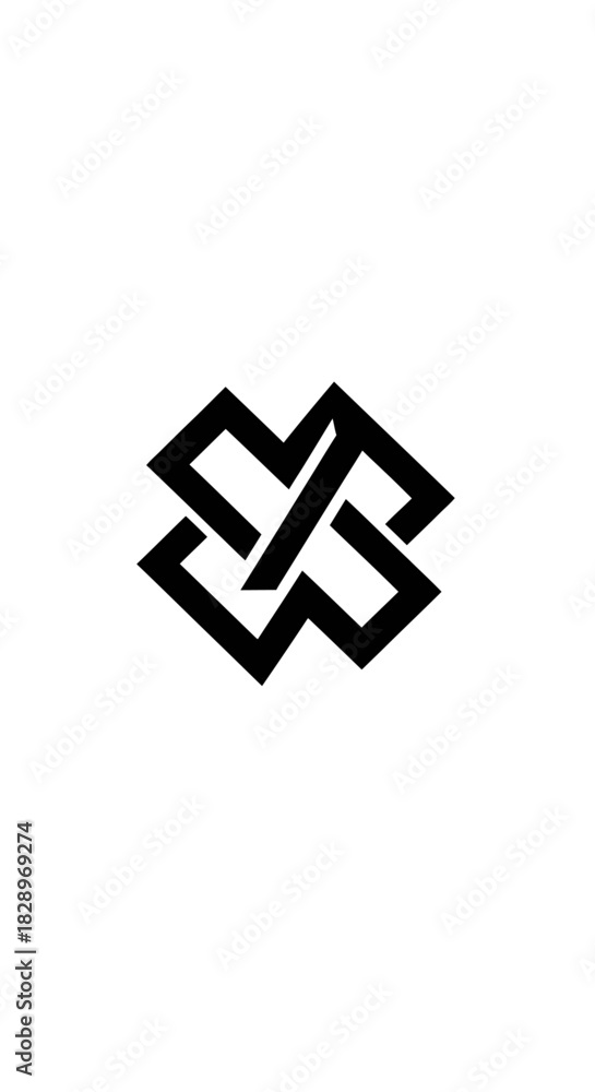 Fototapeta premium Abstract geometric black knot symbol on a white background.