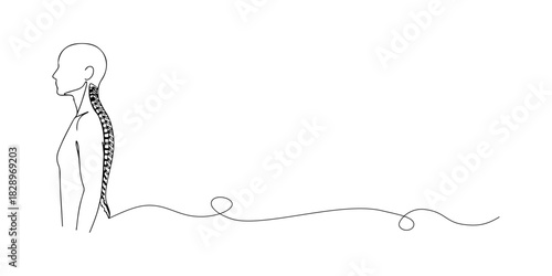 Continuous one line of a posture alignment, representing ergonomics and spine health education, draw vector illustration.