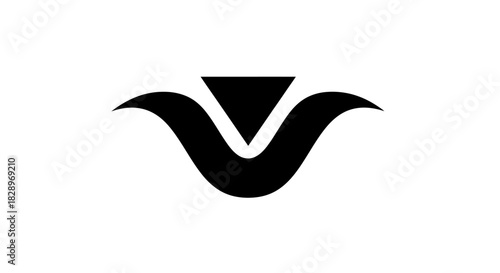 Abstract black V-shaped symbol with curved wings on a white background.