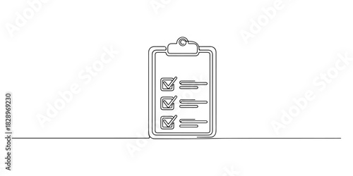 Continuous one line of a wellness checklist icon with neat linework, symbolizing routine health awareness, drawn vector illustration.