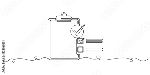 Continuous one line of a wellness checklist icon with neat linework, symbolizing routine health awareness, drawn vector illustration.