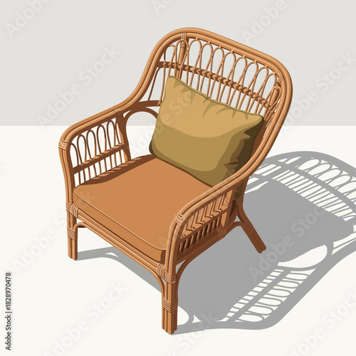 Elegant Rattan Armchair with Cushion, Modern Living Room Furniture Piece