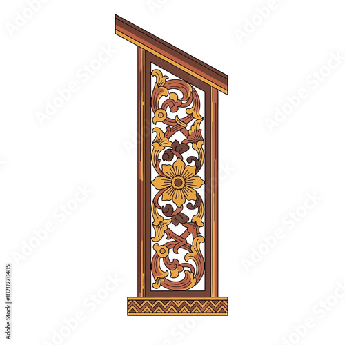 Elegant Wood Carving with Floral Motif and Intricate Details, a Traditional design