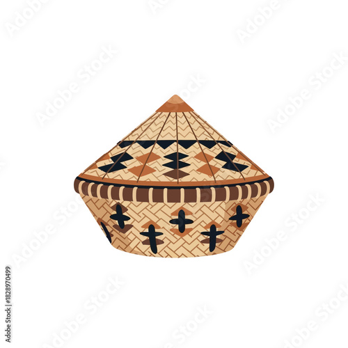 Elevated Woven Storage Basket with Geometric Design for Household Items