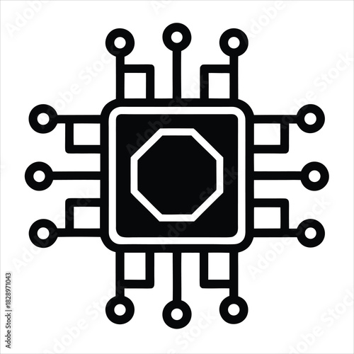 Quantum computing processor chip vector icon silhouette on white background
