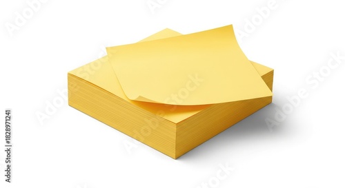 Stack of yellow sticky notes isolated on white background, office supplies