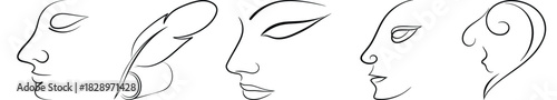 Abstract Minimalist Face Profiles: Serene Line Art Drawing for Spiritual Beauty and Human Form