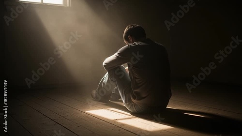 Wallpaper Mural 窓からの光の中で床に座り込む人物の後ろ姿 Torontodigital.ca