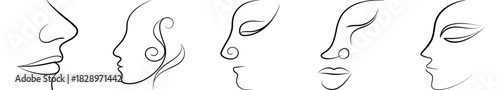 Elegant Woman Profile Sketches: Minimalist Line Art Faces for Beauty and Design Concepts