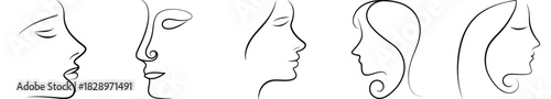 Collection of Minimalist Human Faces Profiles in Clean Lineart Style for Conceptual Design