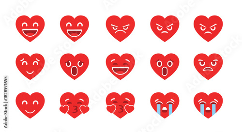 Set of Expressive Heart-Shaped Emotions A Collection of Diverse Feelings in Love