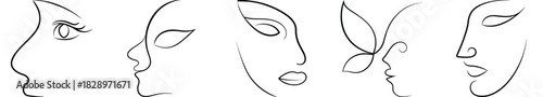 Minimalist Female Profile Lineart with Abstract Faces for Modern Beauty and Design Projects