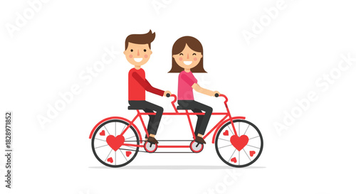 Happy couple enjoying a romantic tandem bicycle ride together, smiling and embracing the joy of companionship and shared adventure, perfect for themes of love and togetherness