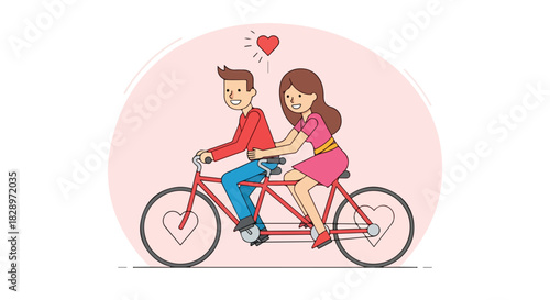 Romantic Couple Enjoying a Tandem Bicycle Ride Together on a Lovely Day, Symbolizing Love and Partnership in an Adorable Illustration