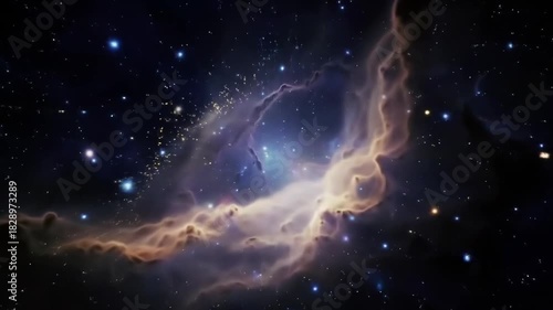 A captivating image displays a nebula in space, surrounded by countless stars against the dark cosmic expanse