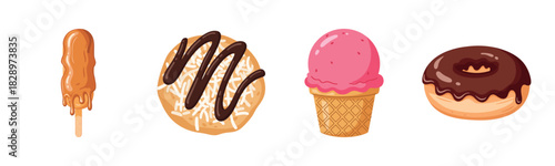 Delicious treats: ice cream, donut, cookie, ice pop icons