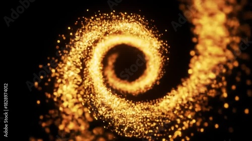 Glowing spiral of golden particles against a black background. Abstract, dynamic, mesmerizing